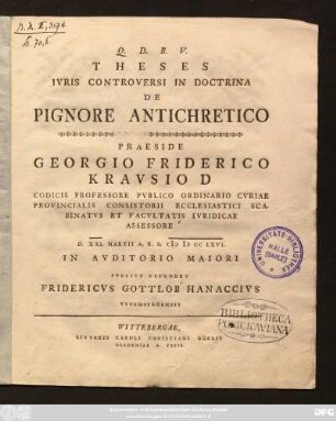 Theses Ivris Controversi In Doctrina De Pignore Antichretico