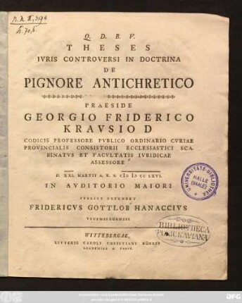 Theses Ivris Controversi In Doctrina De Pignore Antichretico