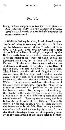 VI. List of Plants in Orkney, supplementary to Dr Barry's Catalogue,