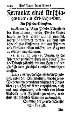 6. Anschlag über ein Erb-Lehn-Gut.