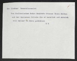 Brief von Gerhart Hauptmann an Ludwig Lindner