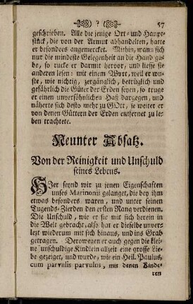 Neunter Absatz. Von der Reinigkeit und Unschuld seines Lebens.