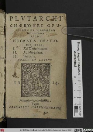 Plutarchi Chaeronei Opusculum De Liberorum Institutione