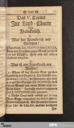Das V. Capitel Zur Land-Charte Von Franckreich.