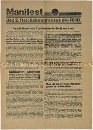 Sonderdruck mit dem Manifest des 2. Reichskongresses der Roten Hilfe