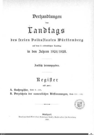 2,25: Landtag Württemberg - Kammer 2, Register 1924-1928