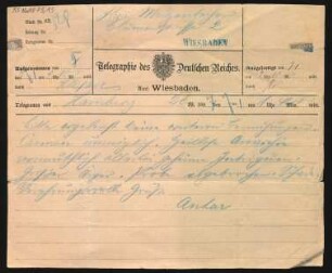 1 Telegramm an Cécile Luise Antoinette Mutzenbecher
