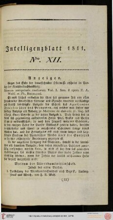 Intelligenzblatt Nro. XII