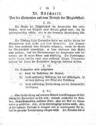 XI. Abschnitt: Von der Suspension und dem Verluste der Mitgliedschaft