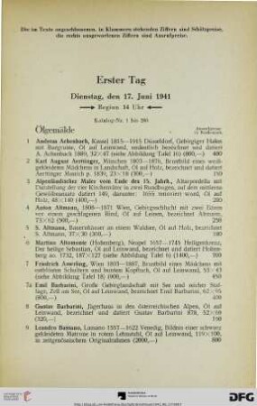Erster Tag: Dienstag, den 17. Juni 1941, Beginn 14 Uhr (Nr. 1-200)
