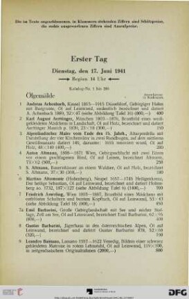 Erster Tag: Dienstag, den 17. Juni 1941, Beginn 14 Uhr (Nr. 1-200)