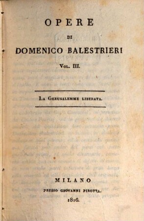 Opere di Domenico Balestrieri. 3, La Gerusalemme liberata
