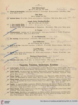 Teppiche, Textilien, Stickereien, Kostüme (Nr. 521-615)