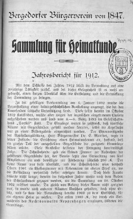1912: Sammlung für Heimatkunde : Jahresbericht