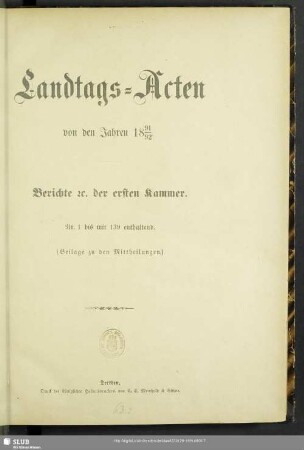 1891/92: Landtags-Akten / Berichte der 1. Kammer