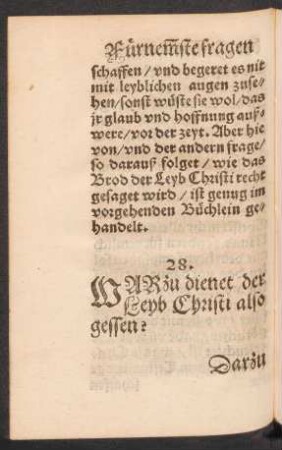 28. Warzu dienet der Leyb Christi also gessen?