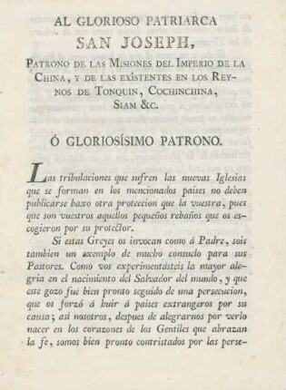 Al glorioso patriarca San Joseph ...