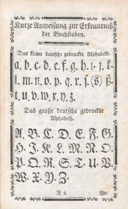 Kurze Anweisung zur Erkenntniß der Buchstaben.