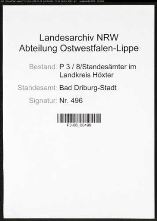 Sterberegister Standesamt Bad Driburg-Stadt
