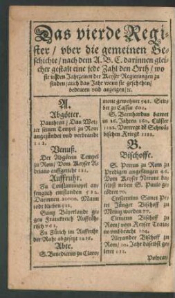 Das vierde Register/ uber die gemeinen Geschichte/ ...