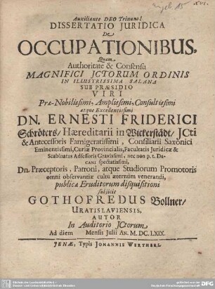 Dissertatio juridica De occupationibus