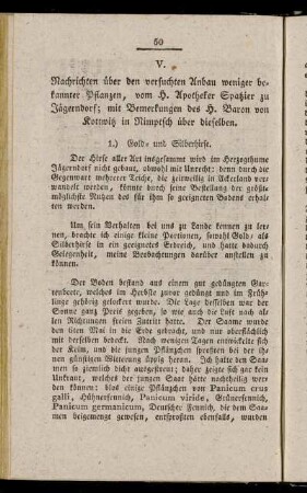 V. Nachrichten über den versuchten Anbau weniger bekannter Pflanzen