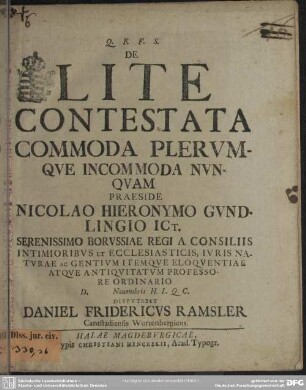 De Lite Contestata Commoda Plerumque Incommoda Nunquam