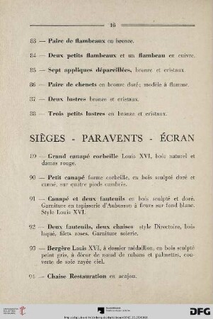 Sièges – Paravents – Écran (Nr. 89-99)