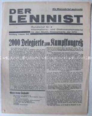 Rundbrief der KPD Wasserkante mit einer Resolution des ZK zum Kampf gegen den Faschismus
