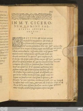In M. T. Ciceronem Nomine Sallustii Scripta Oratio.
