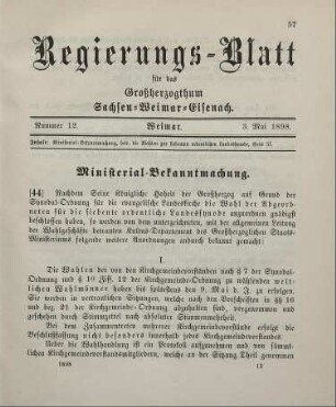 44. Ministerial-Bekanntmachung, betreffend die Wahlen zur siebten ordentlichen Landesynode
