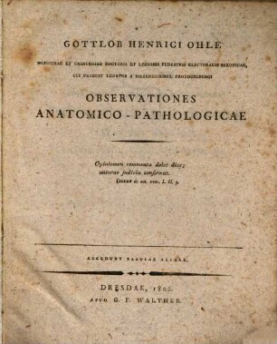 Observationes anatomico-pathologicae