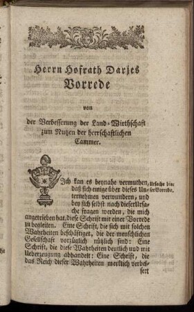 Herrn Hofrath Darjes Vorrede von der Verbesserung der Land- Wirthschaft zum Nutzen der herrschaftlichen Cammer.