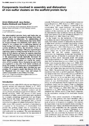 Components involved in assembly and dislocation of iron-sulfur clusters on the scaffold protein Isu1p