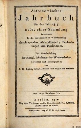 Astronomisches Jahrbuch. 1813 (1810)