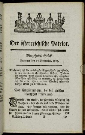 Vierzehntes Stück. Freytags den 15. November. 1765. - Achtzehentes Stück. Freytags den 29. November. 1765.