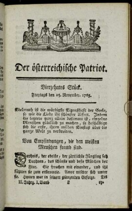 Vierzehntes Stück. Freytags den 15. November. 1765. - Achtzehentes Stück. Freytags den 29. November. 1765.