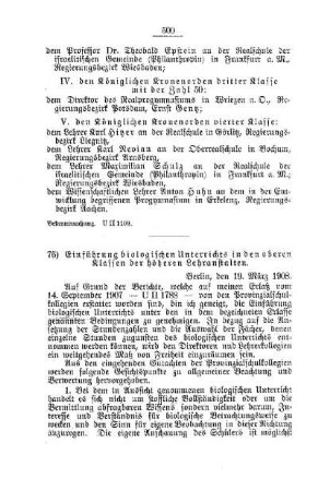 Einführung biologischen Unterrichts in den oberen Klassen der höheren Lehranstalten : [C. Höhere Lehranstalten]