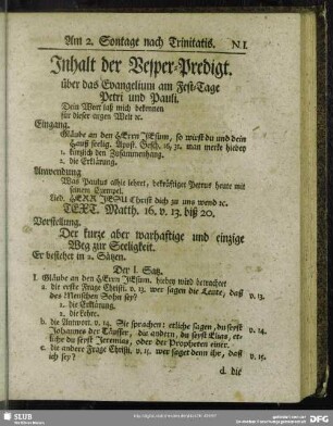 Inhalt der Vesper-Predigt [Am 2. Sontage nach Trinitatis]