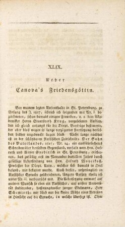 XLIX. Ueber Canova´s Friedensgöttin