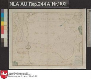 Lage der Kloster Barther Weide zwischen HESEL und Bagband Kolorierte Zeichnung von J. N. Franzius Papier auf Leinen Format 37,6x28,2 M 1:18.180 (ca)
