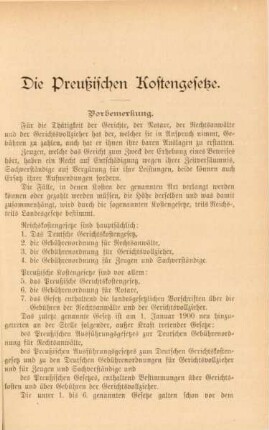 Die Preußischen Kostengesetze