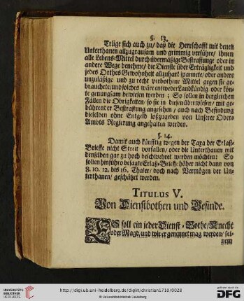 Titulus V: Von Dienstbothen und Gesinde
