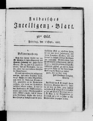 36tes Stück, Ausgabe vom 2. Sept. 1808