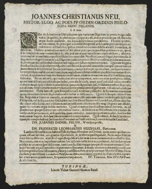 Joannes Christianus Neu, Histor. Eloq. Ac Poes. Pp. Ordin....