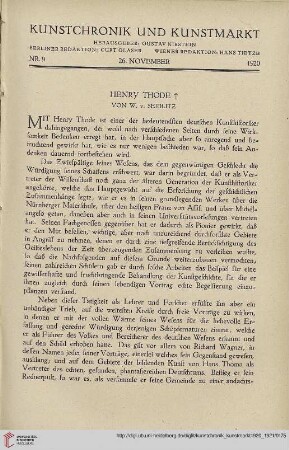 Neue Folge 32 = Jahrgang 56: Henry Thode †