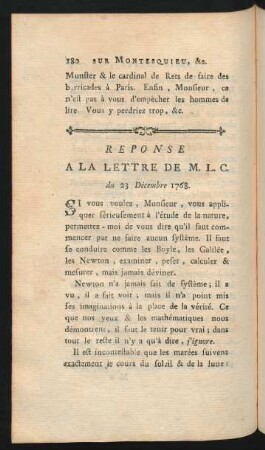 Reponse A La Lettre De M. L. C. du 23 Décembre 1768.