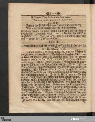 Cap. II. Ubereinstimmung Lutheri mit Christo in der Lehre von der weltlichen Obrigkeit.