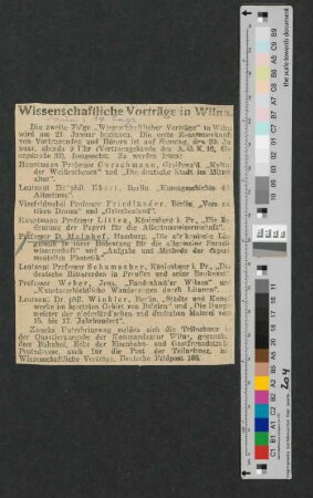 Wissenschaftliche Vorträge in Wilna