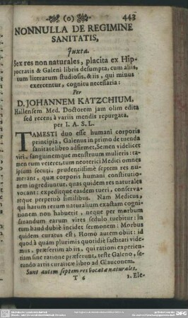 Nonnulla De Regimine Sanitatis, ...
